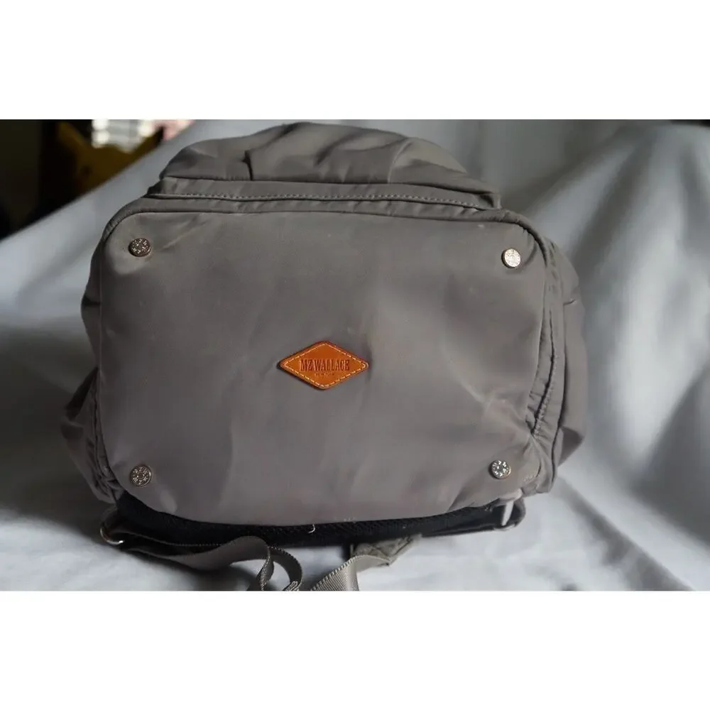 MZ WALLACE Marlena Backpack Bag Olive Green Nylon Leather Trim with silver metal